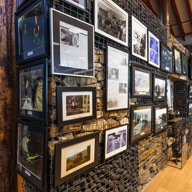 Wall of pictures at exhibition